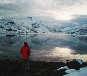 Scenic view of snow covered mountains