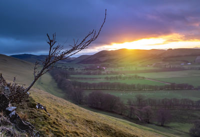 Scenic view of field against sky during sunset