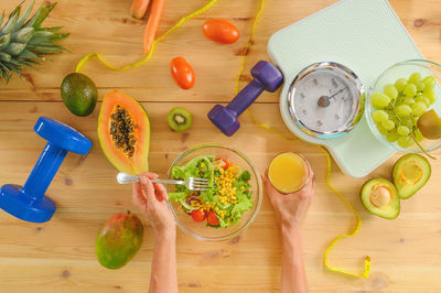 High angle view of food on table