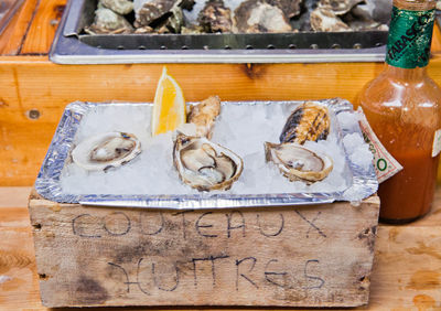 Close-up of food on wooden table