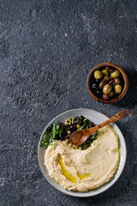 High angle view of meal served in bowl