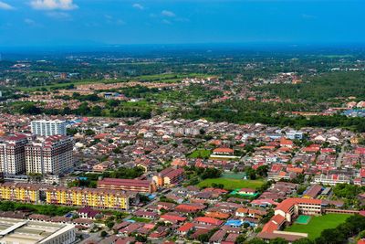 High angle view of townscape against sky