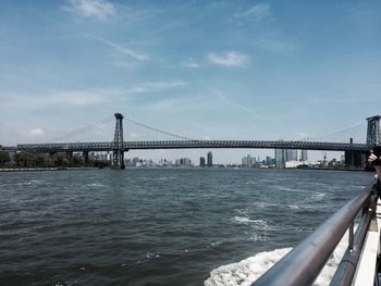 View of suspension bridge over river