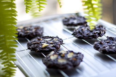 Close-up of cookies on a grill