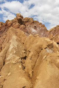 Low angle view of rock formations against sky