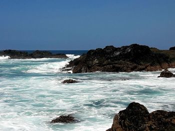 Scenic view of sea against clear sky