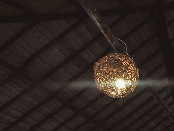 Low angle view of illuminated light bulb