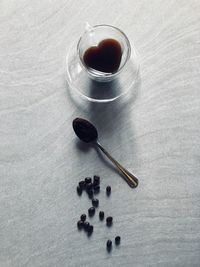 High angle view of coffee cup on table