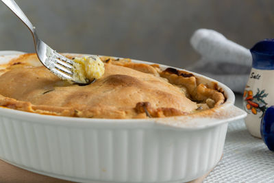 Close-up of bread in bowl on table