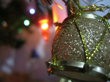 Close-up of christmas tree at night