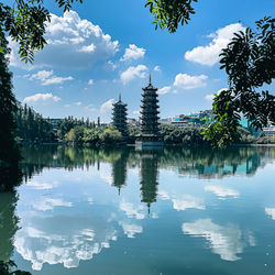 Reflection of trees in lake