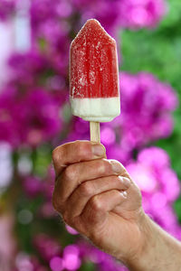 Close-up of hand holding ice cream