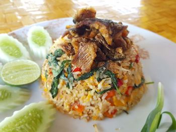 Close-up of meal served in plate