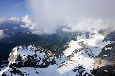 Scenic view of snowcapped mountains against sky