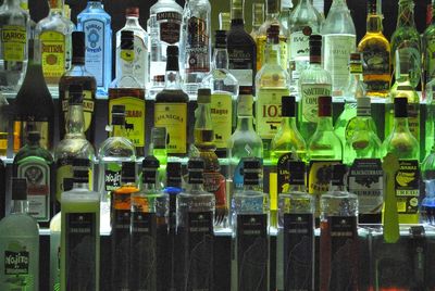 Full frame shot of glass bottles