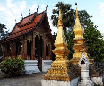 View of temple against building