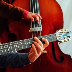 Cropped image of man playing guitar