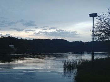 Scenic view of lake against sky during sunset