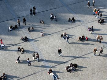 High angle view of people at town square