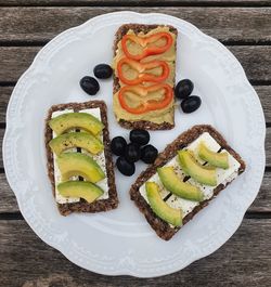 High angle view of breakfast served on table