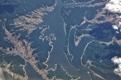 Aerial view of lake amidst landscape