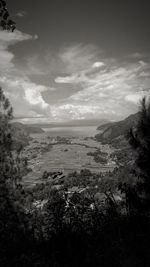 High angle view of land against sky