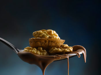 Close-up of ice cream in bowl on table