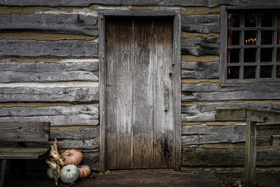 Old wooden door of building