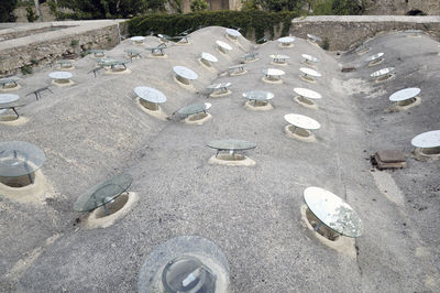 High angle view of shells on sand