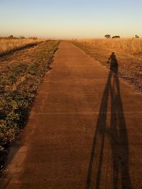 Shadow of person on field against sky