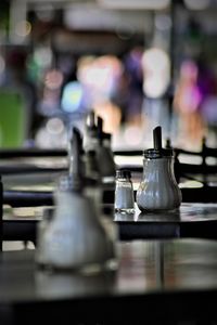 Close-up of chess pieces on table in restaurant