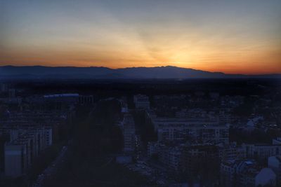 High angle view of city at dusk