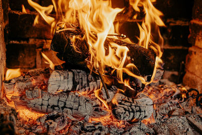 Close-up of bonfire at night