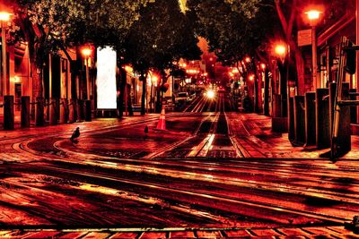 Light trails on illuminated street at night