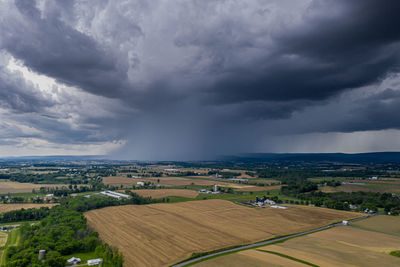 High angle view of agricultural field against sky