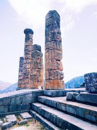 Low angle view of old temple against sky