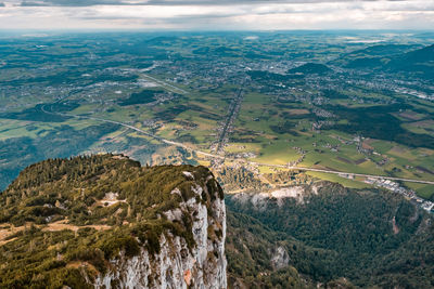 High angle view of land against sky