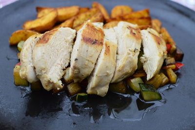 High angle view of food served in plate