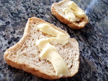 High angle view of bread on table