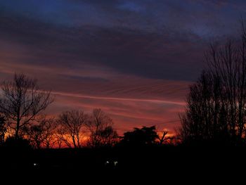 Silhouette trees on landscape against sky at sunset