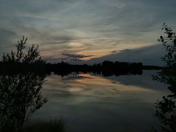 Scenic view of lake against sky during sunset