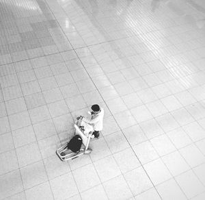 High angle view of tiled floor