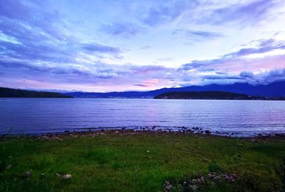 Scenic view of lake against sky