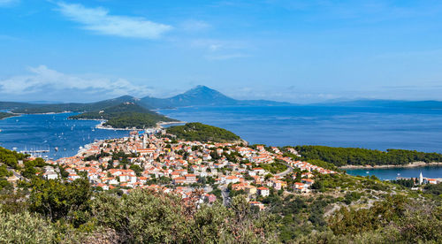 High angle view of a seaside town on an island. mali losinj, croatia.