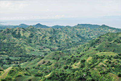 High angle view of trees on landscape against sky