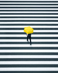 Rear view of woman holding umbrella