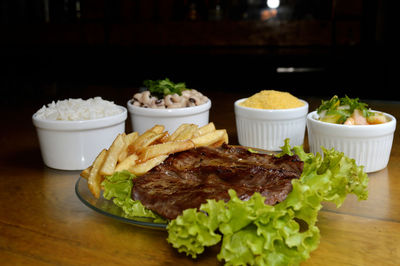 Close-up of food in plate on table