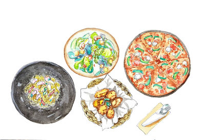 Directly above shot of multi colored pencils on white background