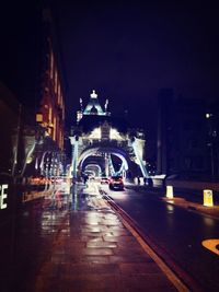 Illuminated road at night