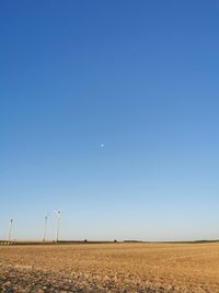 Scenic view of agricultural field against clear blue sky